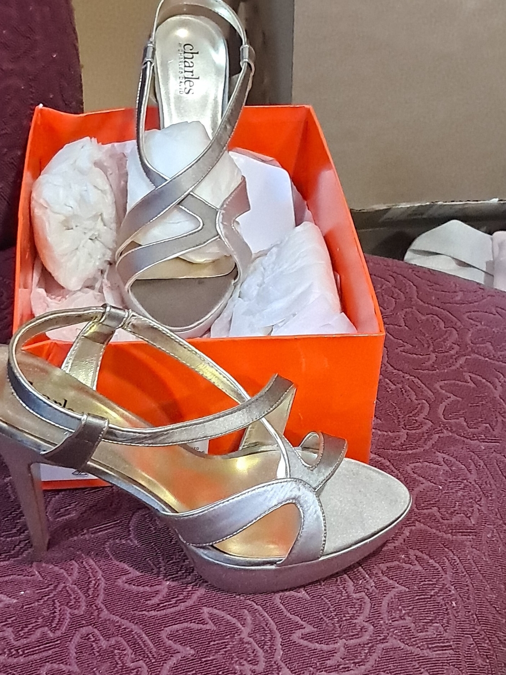 Charles by Charles David Metallic Silver Open-Toe High Heel Sandals